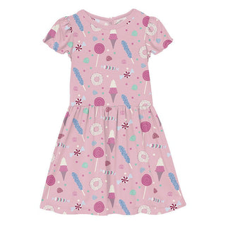 Girl's Print Bamboo Flutter Sleeve Twirl Dress with Pockets - Cake Pop Candy Dreams KicKee Pants