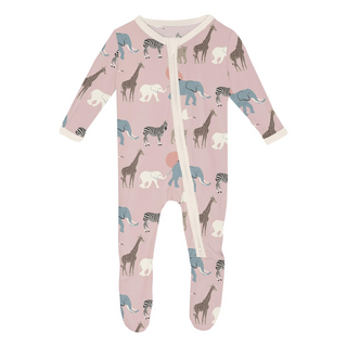 Kickee Pants Girl's Footie with 2-Way Zipper - Baby Rose Just So Animals | Stylish Sleepies offer designs that make bedtime beautiful.