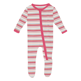 Kickee Pants Girl's Footie with 2-Way Zipper - Baby Rose Stripe | Stylish Sleepies offer designs that make bedtime beautiful.