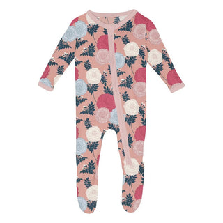 Kickee Pants Girl's Footie with 2-Way Zipper - Blush Enchanted Floral | Stylish Sleepies offer designs that make bedtime beautiful.