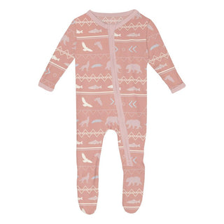 Girl's Print Bamboo Footie with 2-Way Zipper - Blush Native Tribal Lore Baby & Toddler Sleepwear