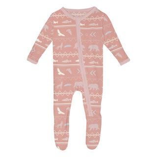Kickee Pants Girl's Footie with 2-Way Zipper - Blush Native Tribal Lore | Stylish Sleepies offer designs that make bedtime beautiful.