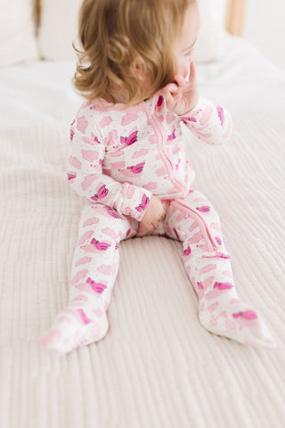 Girl's Print Bamboo Footie with 2-Way Zipper - Natural Flying Pigs Baby & Toddler Sleepwear