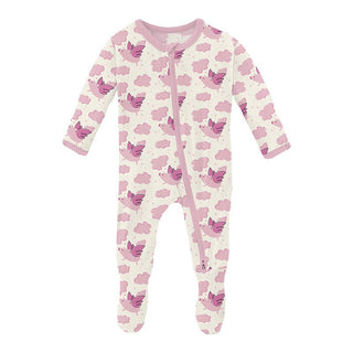 Girl's Print Bamboo Footie with 2-Way Zipper - Natural Flying Pigs Baby & Toddler Sleepwear