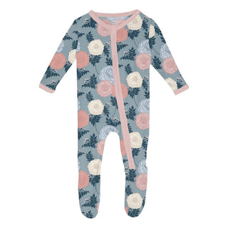 Kickee Pants Girl's Footie with 2-Way Zipper - Stormy Sea Enchanted Floral | Stylish Sleepies offer designs that make bedtime beautiful.