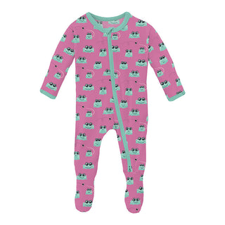 Kickee Pants Girl's Footie with 2-Way Zipper - Tulip Bespeckled Frogs | Stylish Sleepies offer designs that make bedtime beautiful.