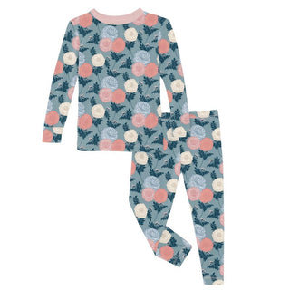 Kickee Pants Girl's Long Sleeve Pajama Set - Stormy Sea Enchanted Floral | Stylish Sleepies offer designs that make bedtime beautiful.