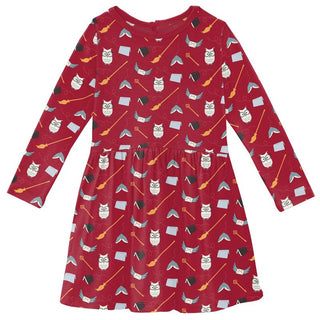 Kickee Pants Girl's Long Sleeve Twirl Dress - Crimson Magical World