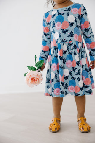 Bamboo Long Sleeve Twirl Dress with Pockets - Stormy Sea Enchanted Floral Baby & Toddler Dresses