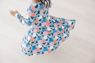 Kickee Pants Girl's Long Sleeve Twirl Dress - Stormy Sea Enchanted Floral