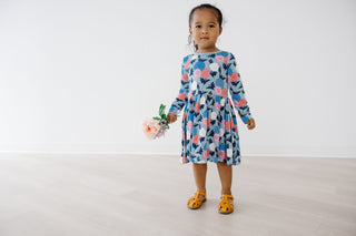 Kickee Pants Girl's Long Sleeve Twirl Dress - Stormy Sea Enchanted Floral