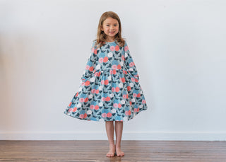 Kickee Pants Girl's Long Sleeve Twirl Dress - Stormy Sea Enchanted Floral