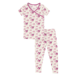 Kickee Pants Girl's Short Sleeve Kimono Pajama Set - Natural Flying Pigs | Stylish Sleepies offer designs that make bedtime beautiful.