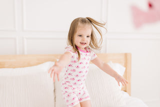 Girl's Print Bamboo Short Sleeve Pajama Set with Shorts - Natural Axolotl Party KicKee Pants