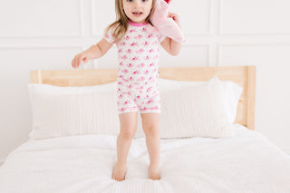 Girl's Print Bamboo Short Sleeve Pajama Set with Shorts - Natural Axolotl Party KicKee Pants