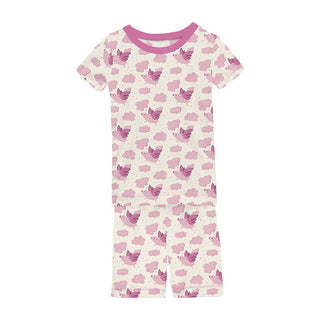 Kickee Pants Girl's Short Sleeve Pajama Set with Shorts - Natural Flying Pigs | Stylish Sleepies offer designs that make bedtime beautiful.