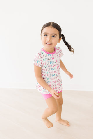 KicKee Pants Girl's Short Sleeve Playtime Outfit Set - Natural ABC Monsters