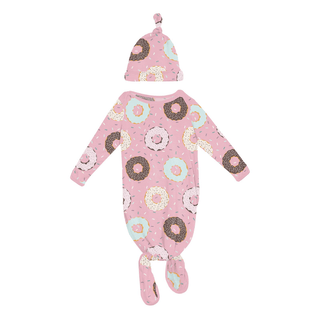 Kickee Pants Knotted Layette Gown & Hat Set - Cake Pop Donuts and Sprinkles