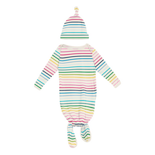 Kickee Pants Knotted Layette Gown & Hat Set - Happy Stripe