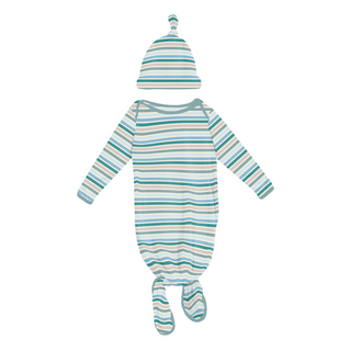 Kickee Pants Knotted Layette Gown & Hat Set - Lakeside Stripe