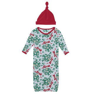 Bamboo Layette Gown Converter & Single Knot Hat Set - Illusion Blue Mistletoe & Ribbons Baby & Toddler Sleepwear