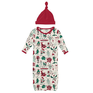 Kickee Pants Layette Gown Converter & Single Knot Hat Set - Merry Monsters