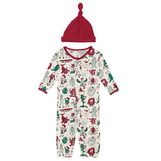 Kickee Pants Layette Gown Converter & Single Knot Hat Set - Merry Monsters