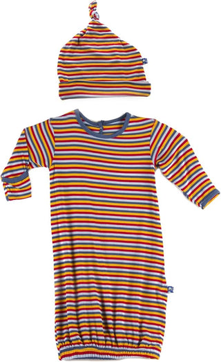 Kickee Pants Layette Gown & Single Knot Hat Set - Circus Stripe