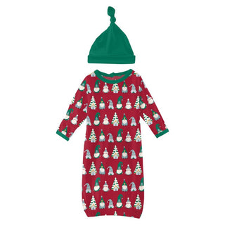 Kickee Pants Layette Gown & Single Knot Hat Set - Crimson Gnomes