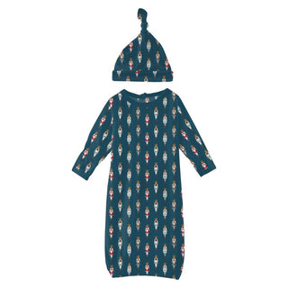 Kickee Pants Layette Gown & Single Knot Hat Set - Peacock Nutcrackers| Stylish Sleepies offer designs that make bedtime beautiful.