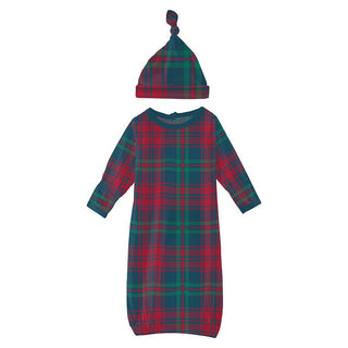 Bamboo Layette Gown & Single Knot Hat Set - Peacock Plaid Baby & Toddler Sleepwear