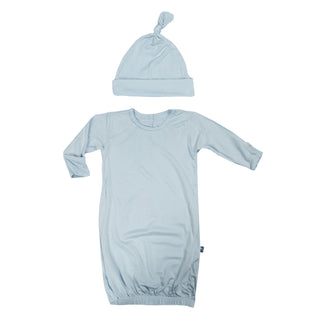 Kickee Pants Layette Gown & Single Knot Hat Set - Pond