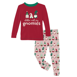 Kickee Pants Long Sleeve Graphic Tee Pajama Set - Baby Rose Gnomes