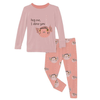 Kickee Pants Long Sleeve Graphic Tee Pajama Set - Blush Puffer Family | Stylish Sleepies offer designs that make bedtime beautiful.