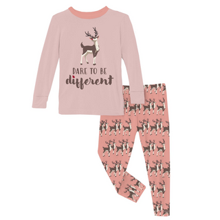 Kickee Pants Long Sleeve Graphic Tee Pajama Set - Blush Rudolph