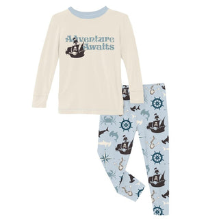 Kickee Pants Long Sleeve Graphic Tee Pajama Set - Illusion Blue Pirate Adventure | Stylish Sleepies offer designs that make bedtime beautiful.