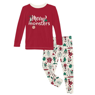 Kickee Pants Long Sleeve Graphic Tee Pajama Set - Merry Monsters | Stylish Sleepies offer designs that make bedtime beautiful.