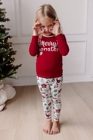 Kickee Pants Long Sleeve Graphic Tee Pajama Set - Merry Monsters