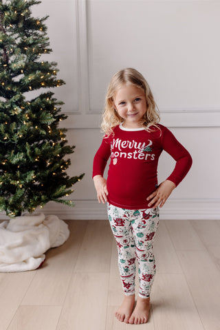 Kickee Pants Long Sleeve Graphic Tee Pajama Set - Merry Monsters