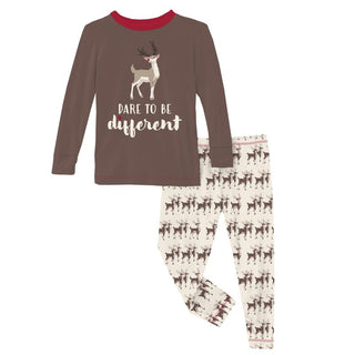 Bamboo Long Sleeve Graphic Tee Pajama Set - Natural Rudolph Baby & Toddler Sleepwear