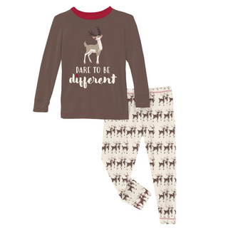 Kickee Pants Long Sleeve Graphic Tee Pajama Set - Natural Rudolph