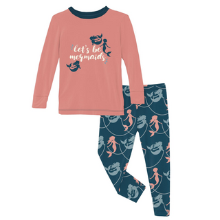 Kickee Pants Long Sleeve Graphic Tee Pajama Set - Peacock Mermaids & Pearls | Stylish Sleepies offer designs that make bedtime beautiful.