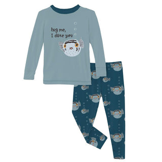 Kickee Pants Long Sleeve Graphic Tee Pajama Set - Peacock Puffer Family | Stylish Sleepies offer designs that make bedtime beautiful.