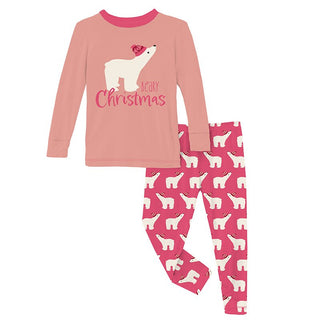 Kickee Pants Long Sleeve Graphic Tee Pajama Set - Winter Rose Polar Bears | Stylish Sleepies offer designs that make bedtime beautiful.