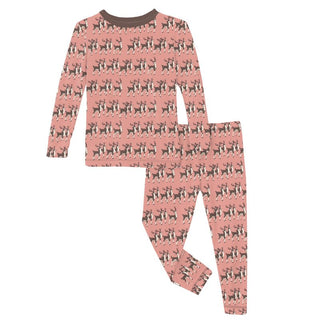 Kickee Pants Long Sleeve Pajama Set - Blush Rudolph