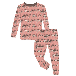 Kickee Pants Long Sleeve Pajama Set - Blush Rudolph