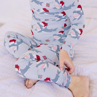 Bamboo Long Sleeve Pajama Set - Illusion Blue Holiday Sharks Baby & Toddler Sleepwear