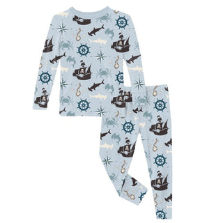 Kickee Pants Long Sleeve Pajama Set - Illusion Blue Pirate Adventure | Stylish Sleepies offer designs that make bedtime beautiful.