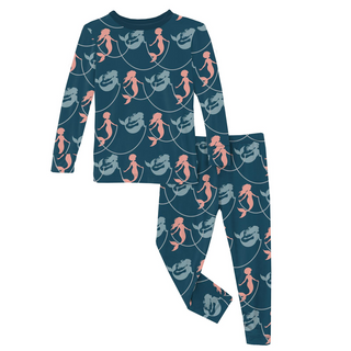 Kickee Pants Long Sleeve Pajama Set - Peacock Mermaids & Pearls | Stylish Sleepies offer designs that make bedtime beautiful.