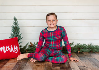 Kickee Pants Long Sleeve Pajama Set - Peacock Plaid